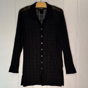 Escada Sheer Black Button-Front Long Knit Cardigan Sz 40